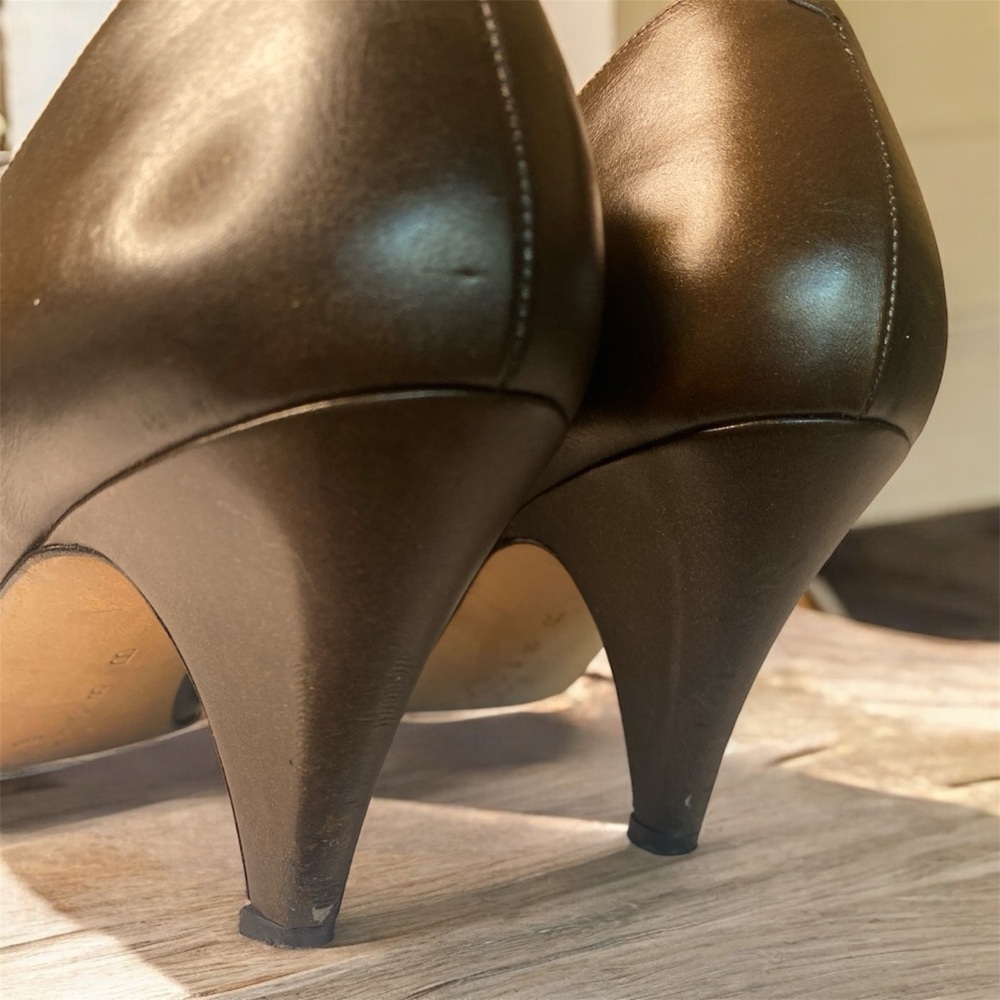 Vintage Amalfi Italy Brown Leather Pumps Classic Pointed Toe Heels - Picture 5 of 9